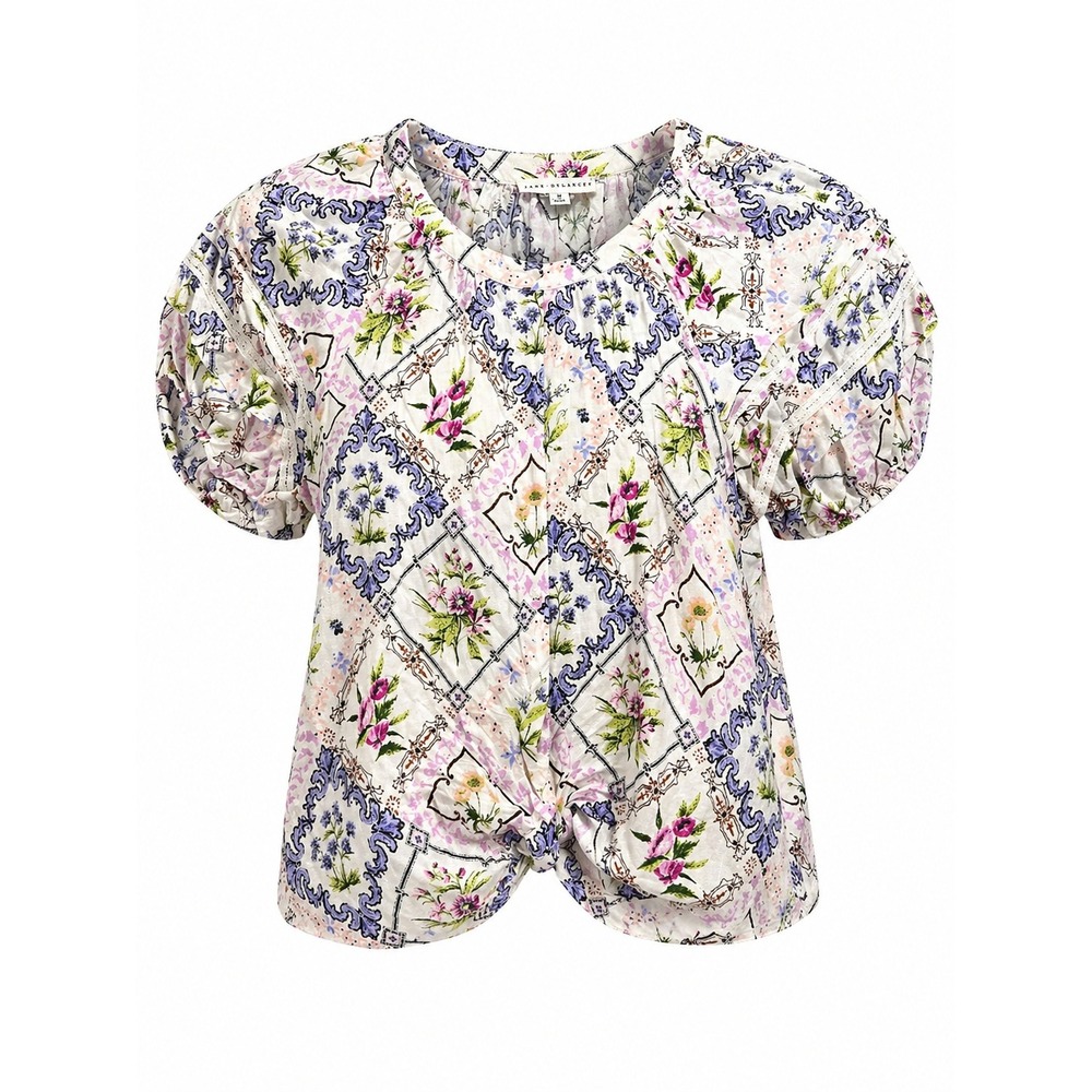 Jane + Delancey Womens Floral Baroque Patchwork Twist Front Puff Sleeve Blouse M